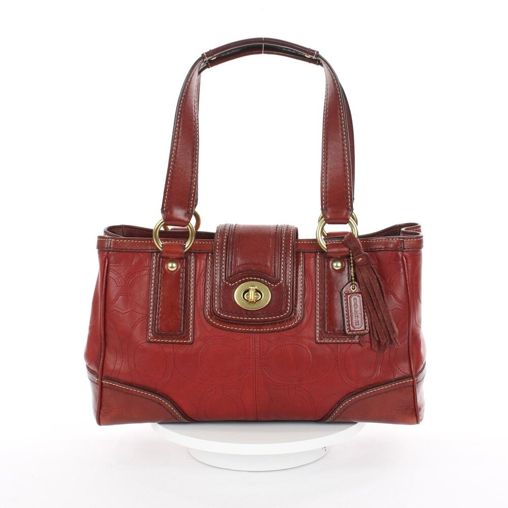 Coach Vintage Hamptons Red Signature Embossed Leather Turnlock Bag F11330